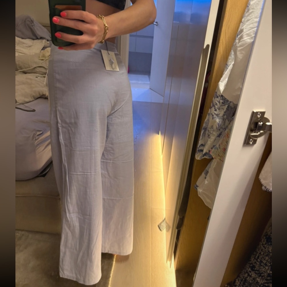 Yllw the Label Purple and White Linen Trousers - Picture 2 of 3